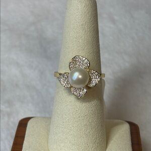 S925 Genuine Freshwater Pearl 18k Yellow Gold Sterling Silver Adjustable Ring